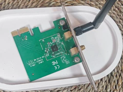 Wireless Network Adapter Circuit Board With Antenna and Electronic Component Fotos Stock