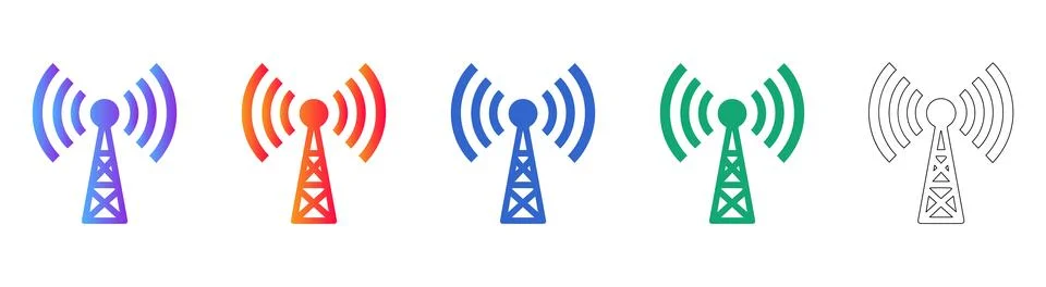 Wireless Network and Communication Tower Icons 스톡 일러스트