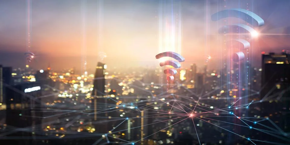 Wireless network and connection technology concept, Cloud computing, Communic Stock Photos