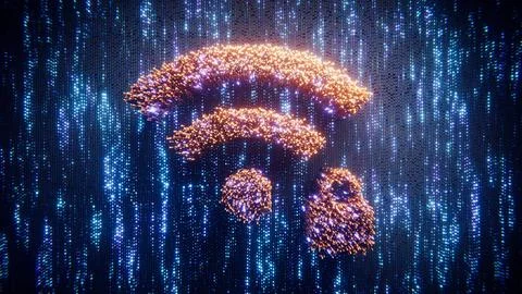 Wireless network and user icons in cybersecurity data background. Stock Illustration