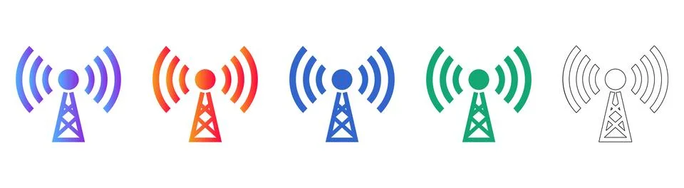 Wireless Network Antenna Icons Set Stock Illustration