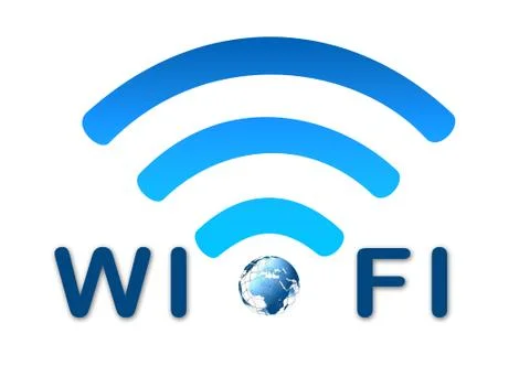 Wireless network blue symbol with earth Stock Illustration