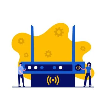 Wireless network concept with character. Internet of things. IOT online syn.. Stock Illustration