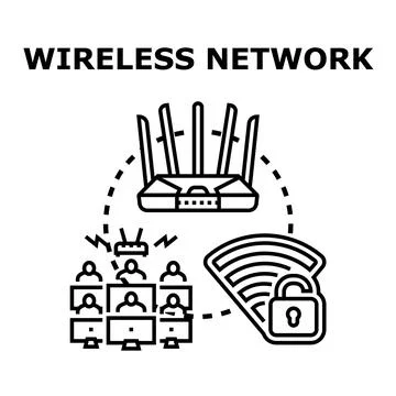 Wireless network connecting remote workers and devices securely Ilustración de archivo