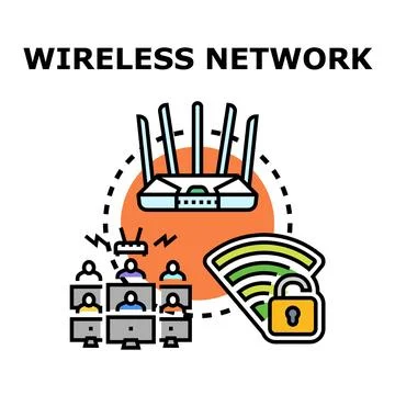 Wireless network connecting remote workers and devices securely イラスト素材