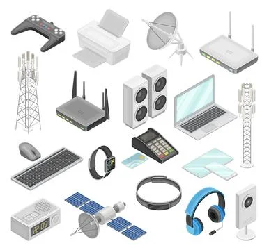Wireless Network Connection Device and Technology Vector Set Illustrazione stock