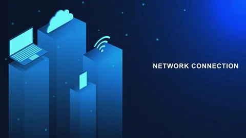 Wireless network connection with laptop, smartphone, cloud computing isometric 스톡 일러스트