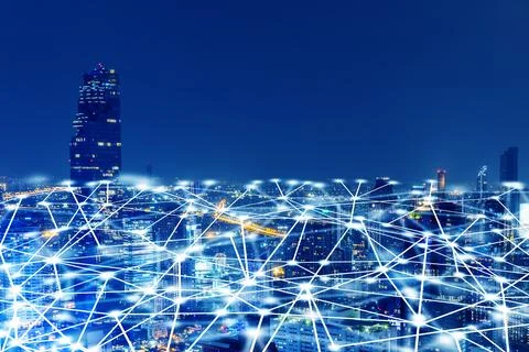 Wireless network, Connection technology concept, Information communication .. Stock Photos