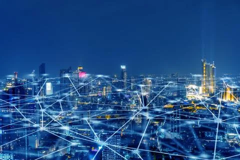 Wireless network, Connection technology concept, Information communication .. Stock Photos
