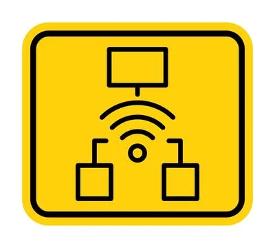 Wireless Network Icon with Signal Waves and Connected Devices on Yellow Bac.. Stock Illustration