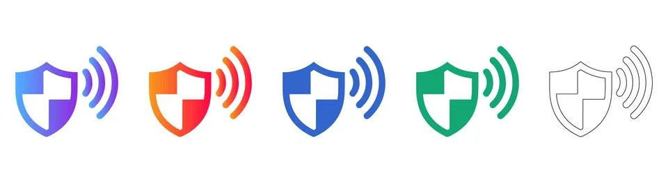 Wireless Network Protection Security Shield Icons Stockillustratie