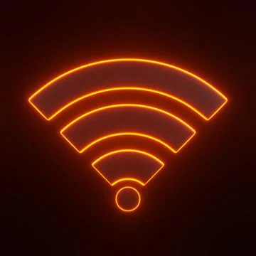 Wireless network symbol with bright glowing futuristic orange neon lights Stock Illustration