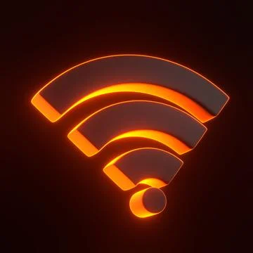 Wireless network symbol with bright glowing futuristic orange neon lights Stock Illustration