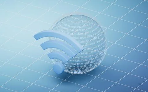 Wireless network technology with wifi sign, 3d rendering. Stock Illustration