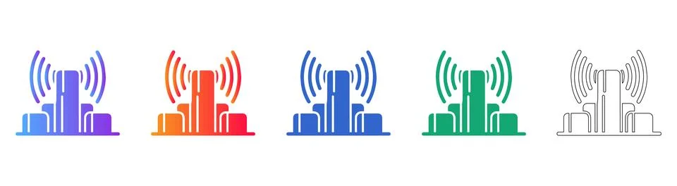 Wireless Network Tower and Signal Icon Set Stock Illustration