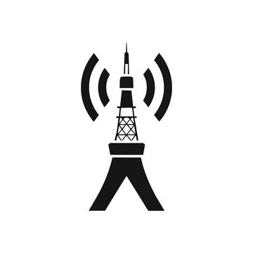 Wireless Network Transmission Tower. Iconic graphic portraying a tall mast .. Stock Illustration