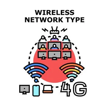 Wireless network type connecting users and devices Ilustración de archivo