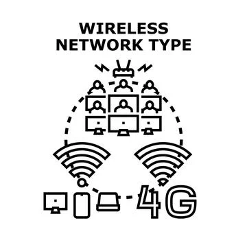 Wireless network type connecting users and devices Stock Illustration