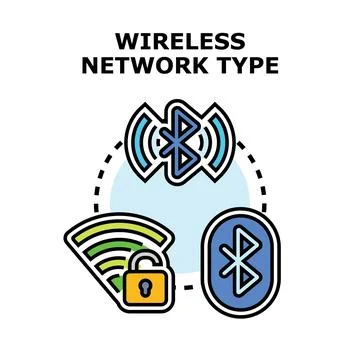 Wireless network types connecting devices illustration Stock Illustration