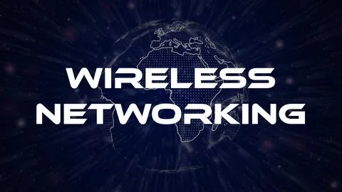 Wireless Networking text concept on si-fi particles background. Dot particl.. Stock Illustration