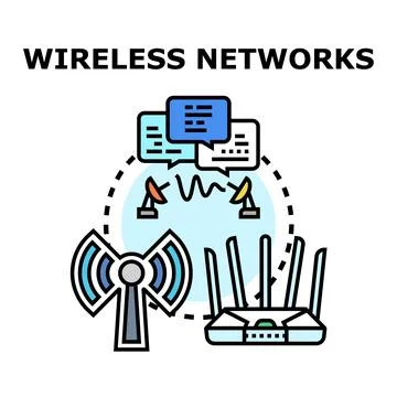 Wireless networks telecommunication technology concept illustration Stock Illustration