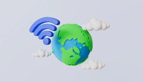 Wireless or Wi-Fi with earth global connection icon and sharing network Stock Illustration