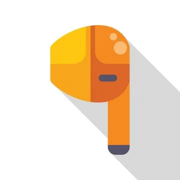 Wireless orange earbud casting long shadow on white background Stock Illustration