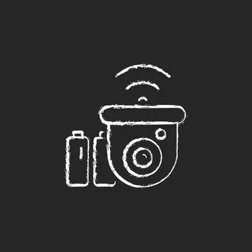 Wireless outdoor security camera chalk white icon on dark background Stock Illustration
