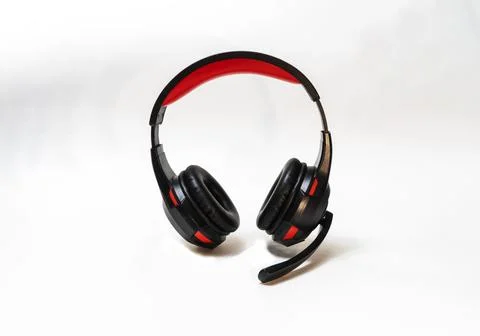 Wireless Over-Ear full size Headphones, Black leather isolated on white bac.. Stock Photos