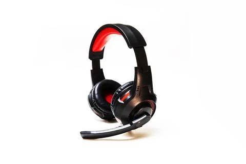 Wireless Over-Ear full size Headphones, Black leather isolated on white bac.. Stock Photos