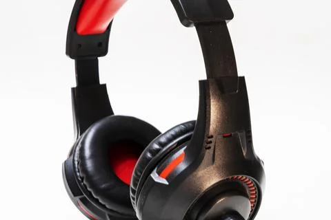 Wireless Over-Ear full size Headphones, Black leather isolated on white Stock Photos