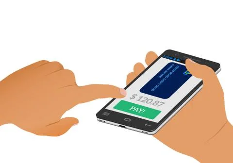 Wireless payment concept. Payment screen and credit card on a smartphone in h Stock Illustration