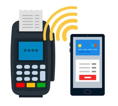 Wireless payment by mobile phone and pos-terminal flat icon vector isolated Illustrazione stock