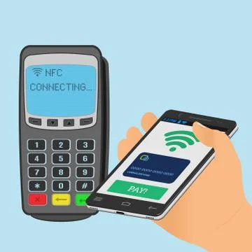 Wireless payment with nfc technology using a smartphone. Stock Illustration