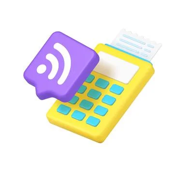 Wireless payment terminal with printed receipt and wifi signal icon. Perfect  Stock Illustration