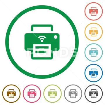 Wireless printer flat icons with outlines Stock-Illustration