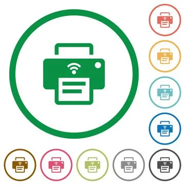 Wireless printer flat icons with outlines Stock Illustration