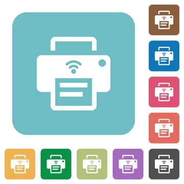 Wireless printer rounded square flat icons 스톡 일러스트