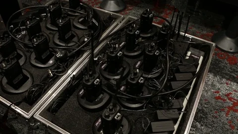 Wireless RF radio's, charging, event set-up Stock Footage 98685551