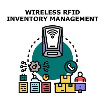 Wireless rfid inventory management modern data technology Stock Illustration