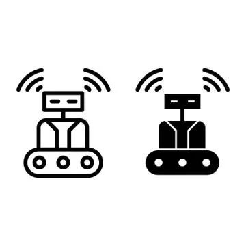 Wireless robot on wheels line and glyph icon. Portable bot vector illustration Stock Illustration