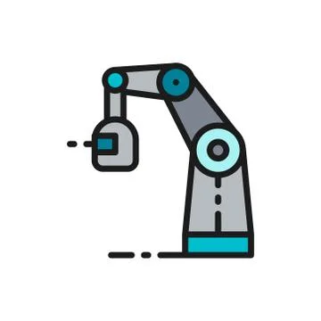 Wireless robotic welding machine, robotic arm with spark torch color line icon. Stock-Illustration