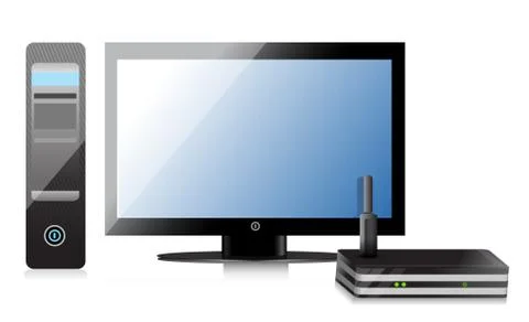 Wireless router and computer illustration design over a white background Illustrazione stock