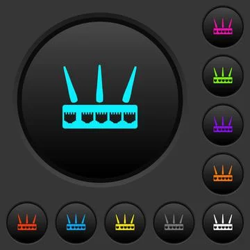 Wireless router dark push buttons with color icons Stock Illustration