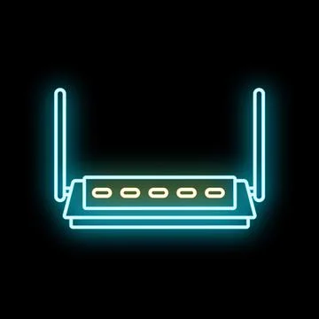 Wireless router delivering internet connection with neon lights Stock Illustration