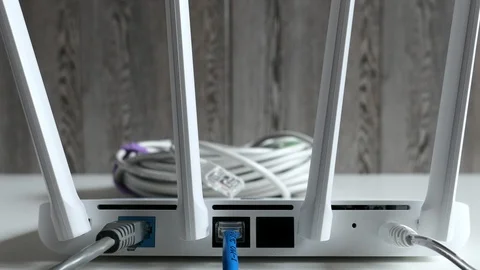 Wireless Router On The Desk, Wires, Cables Panning Slider Shot. Stock Footage 118910654