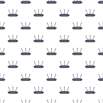 Wireless router devices creating seamless networking pattern Illustrazione stock