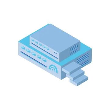 Wireless router multimedia o tv box receiver on white background Illustrazione stock