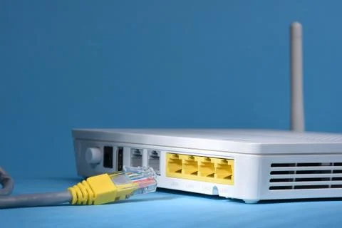 Wireless router network with cable Stock Photos