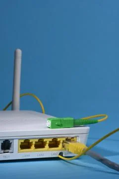 Wireless router with network patch cord Stock Photos